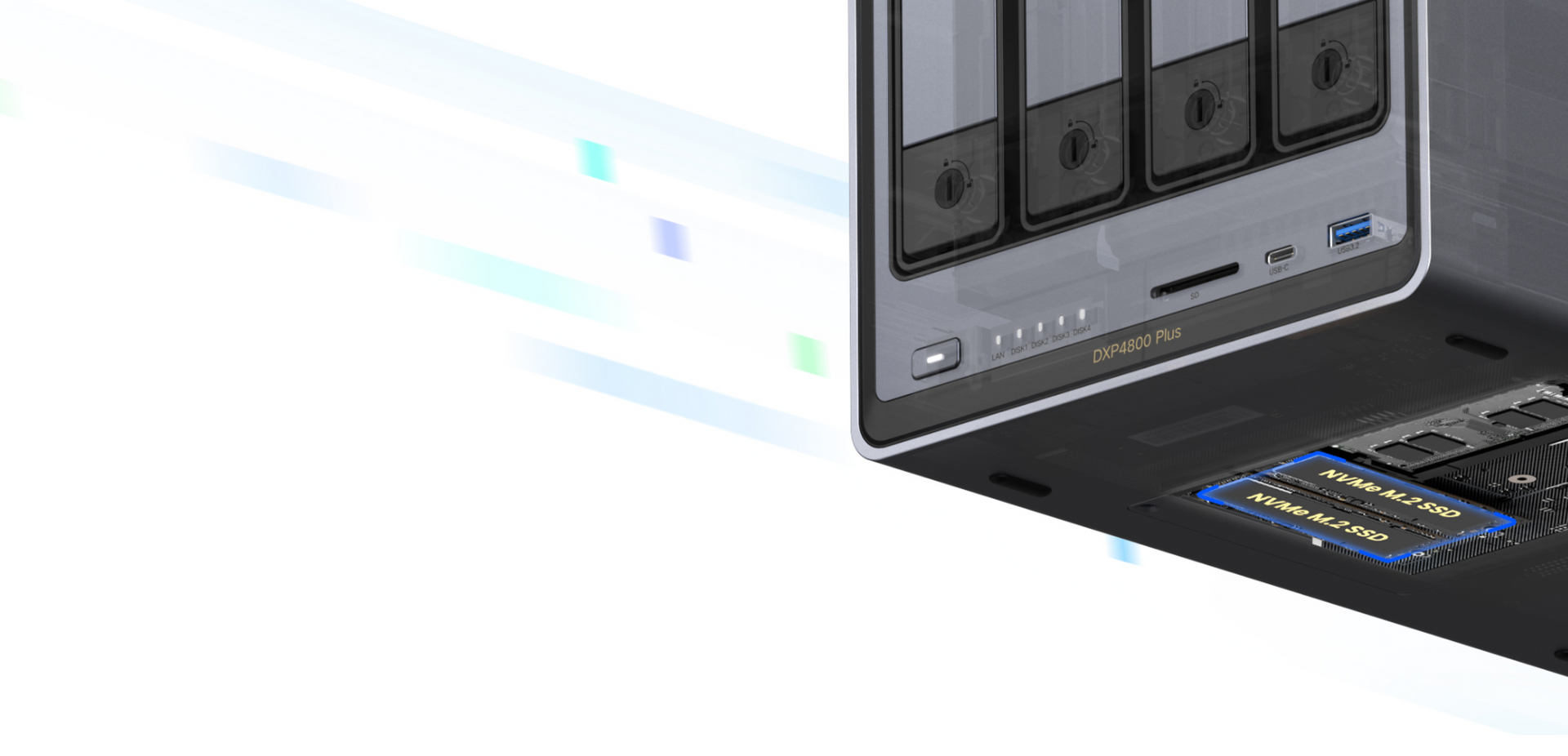 UGREEN NASync DXP4800 Plus with dual NVMe M.2 SSD slots for fast caching and improved read write performance