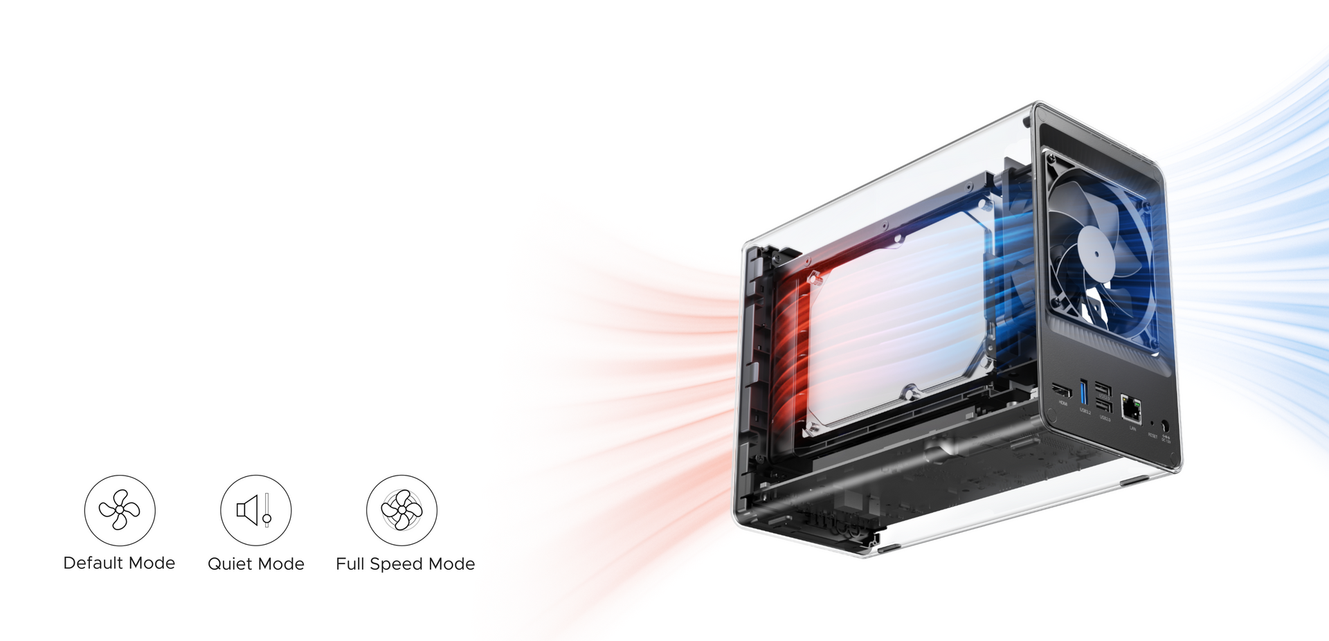 UGREEN NASync DXP2800 cooling system with quiet fan and efficient heat dissipation design.