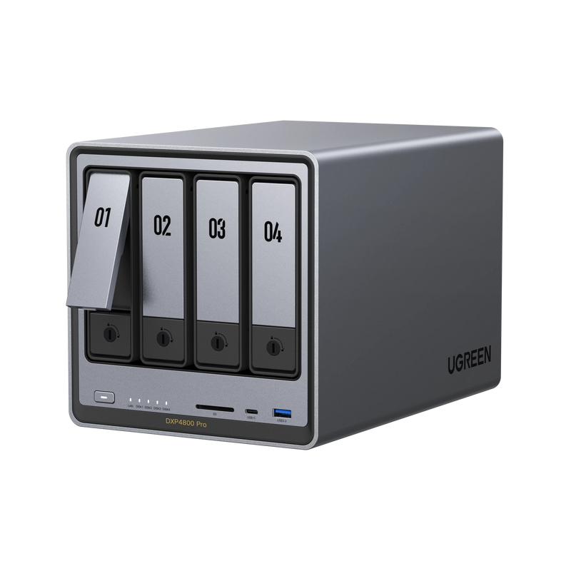 UGREEN NASync DXP4800 Pro 4-bay NAS front angled view.