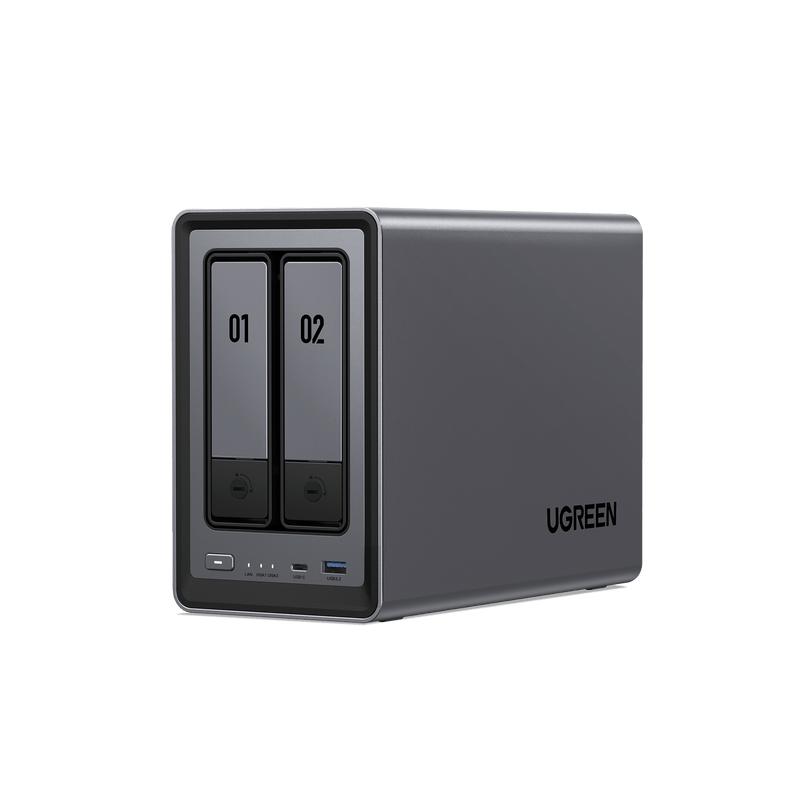 UGREEN NASync DXP2800 2-bay NAS front angled view.