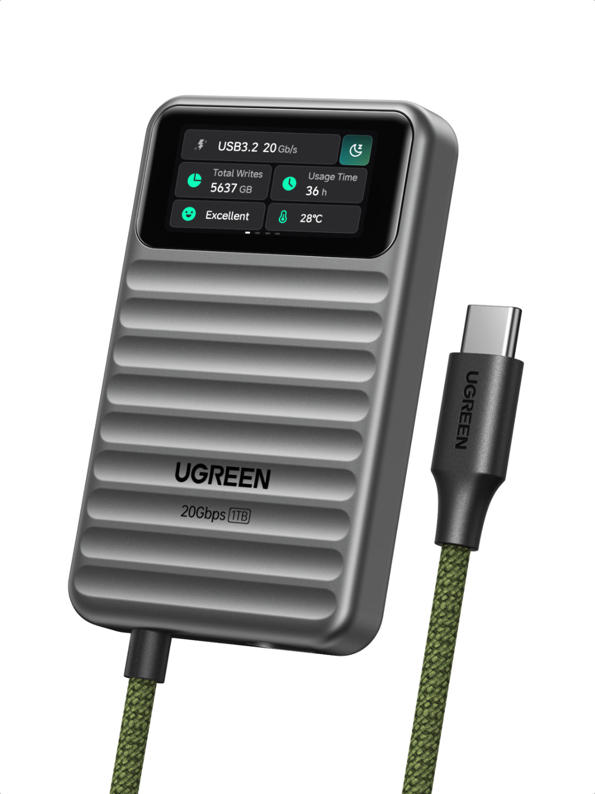 UGREEN 1TB Portable SSD | IPS Display, 20Gbps, MagSafe Compatible