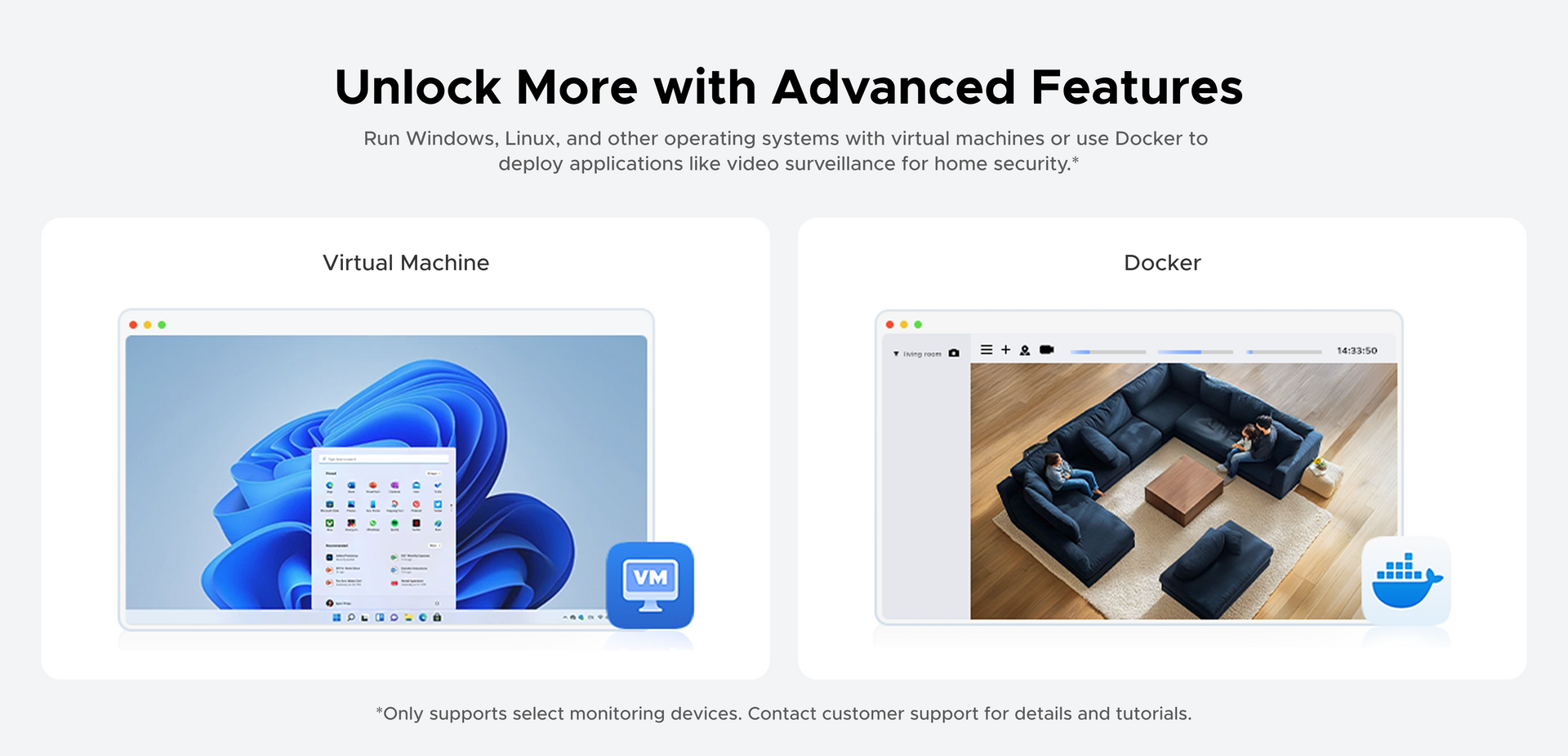 UGREEN NASync advanced features including virtual machine support and Docker container deployment.