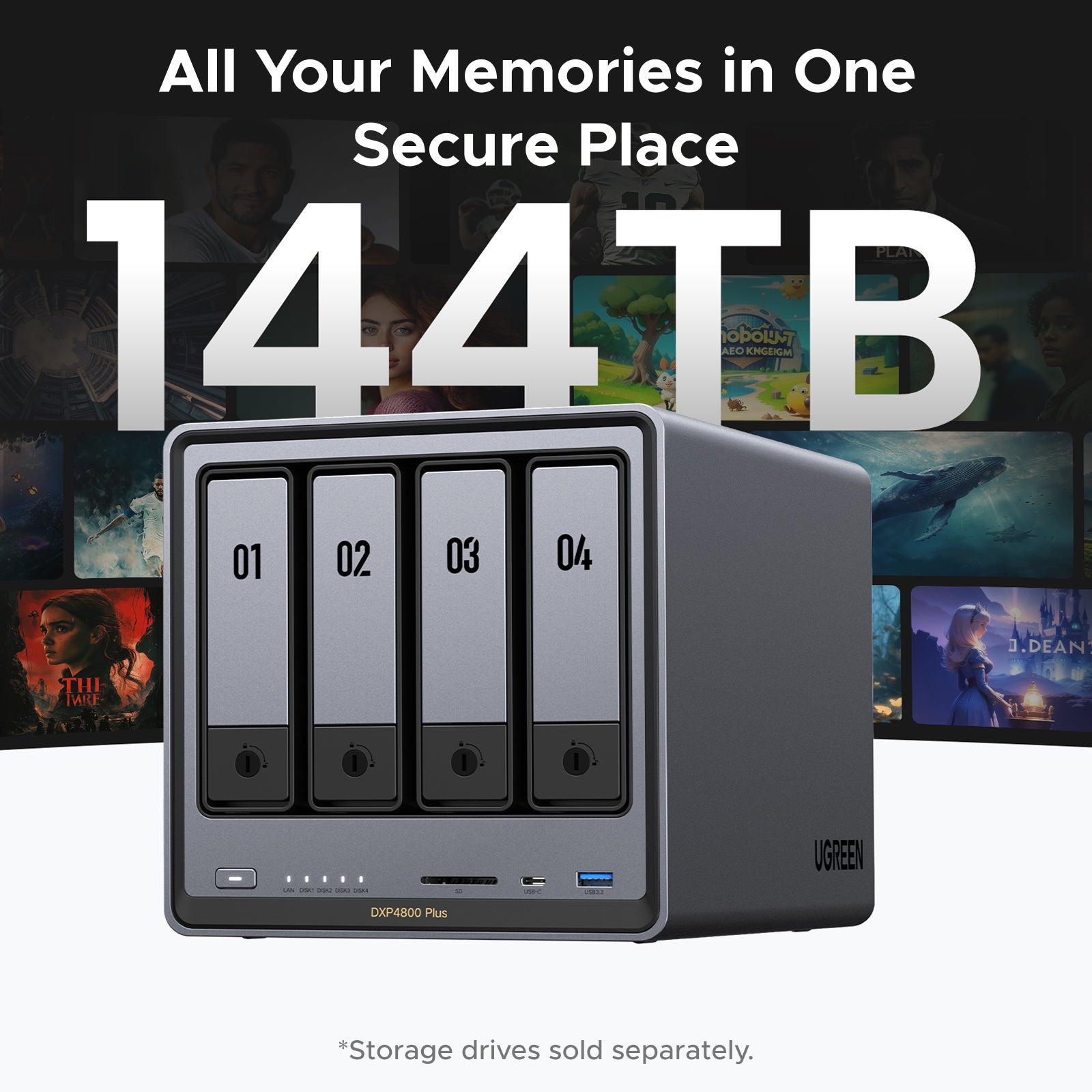 外付けハードディスク・ドライブ UGREEN NASync DXP4800Plus 10GbE 4-Bay UGREEN DXP4800 Plus NAS for Content Creators