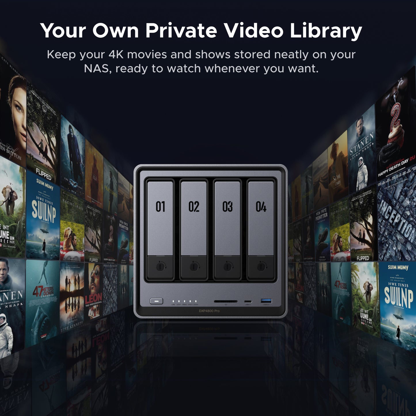 UGREEN DXP4800 Pro NAS for home media server storing 4K movies and video library with on demand streaming
