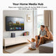 UGREEN NASync DH4300 Plus home media hub graphic showing 4K playback on a TV via HDMI, the UGOS app, or DLNA.