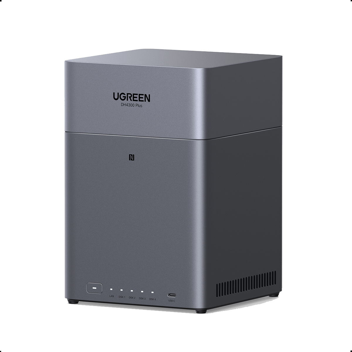 UGREEN NASync DH4300 Plus 4-bay NAS front angled view.