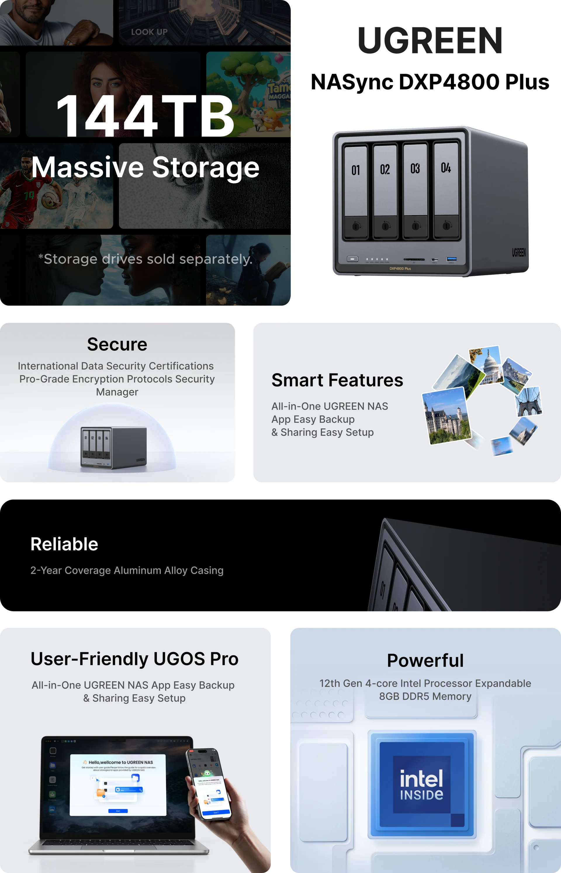UGREEN NASync DXP4800 Plus 4-bay NAS storage up to 144TB with private cloud backup RAID security and multi-device access