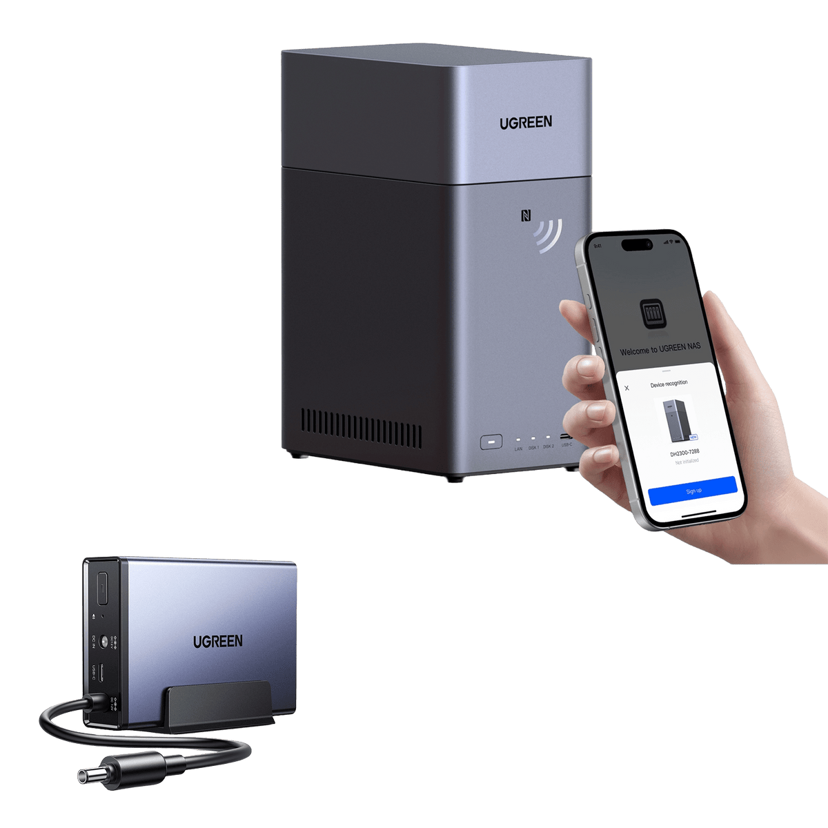 ほぼ新品UGREEN NASync DH2300 ＋4TBHDD 2台付きNAS UGREEN NASync DH2300 | 2-Bay Home NAS for Photo Backup & 64TB Storage