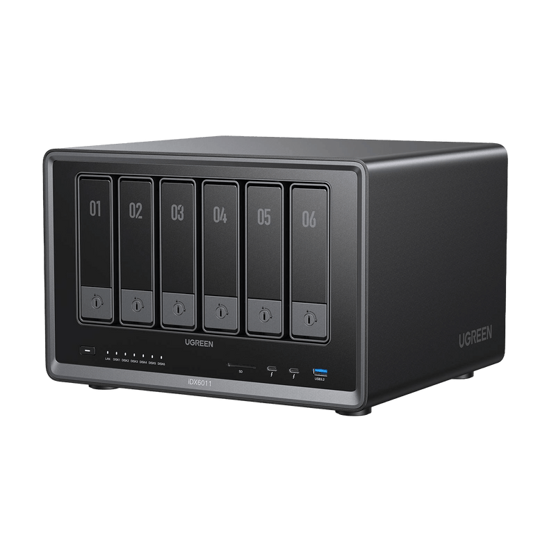 UGREEN iDX6011 with six front-facing drive bays.