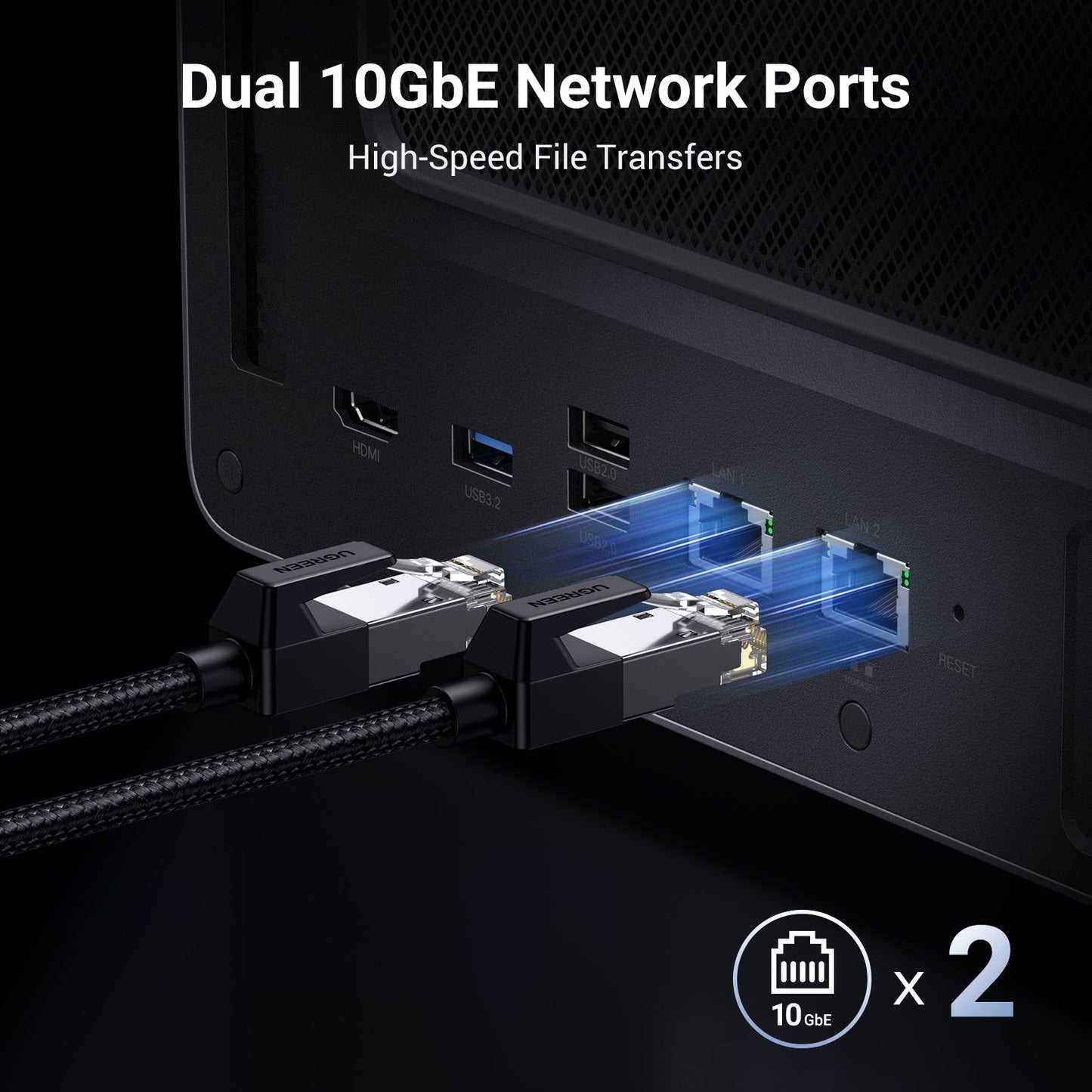 UGREEN 6 bay NAS Storage Device with an Ultra-Fast dual 10GbE Network Port. Enjoy lightning-fast file transfers without the wait.